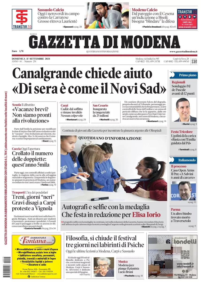 Prima-pagina-gazzetta di modena-oggi-edizione-del-2024-09-15